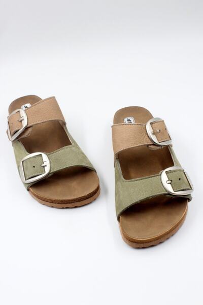 PASSAGE SHOES 6104 Mink Khaki Genuine Leather Suede Women's Slippers