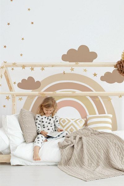 Walldeco Стикер за стена на детска стая с дъгови звезди и облаци Sotf