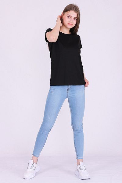 Tshirthane Tricou cu mânecă scurtă tricotat pentru femei de culoare neagră Basic