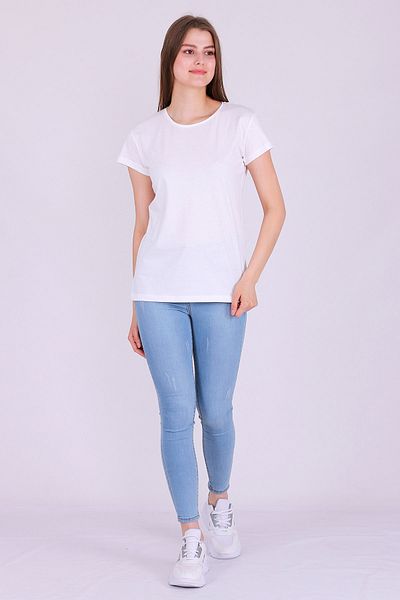 Tshirthane Λευκό Χρώμα Basic Γυναικείο πλεκτό κοντομάνικο μπλουζάκι