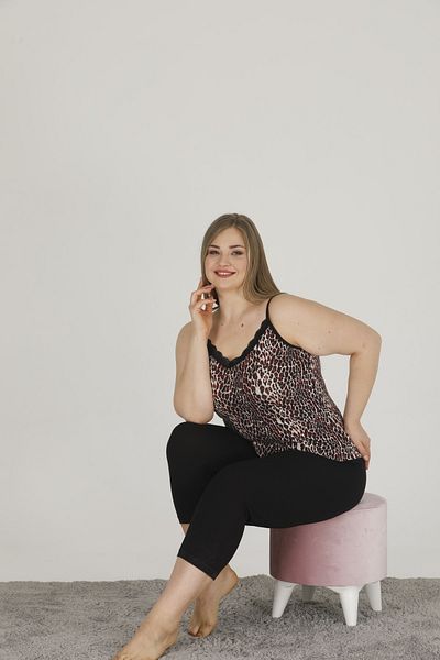Lady Lingerie Large Size Leopard Patterned Hanging Capri Set
