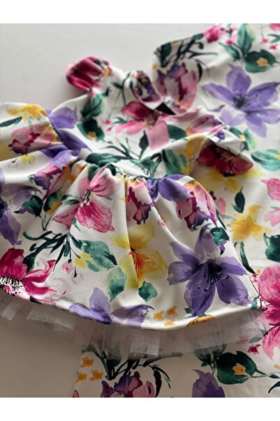 Anne Kız Tasarım Çiçek Desenli Elbise