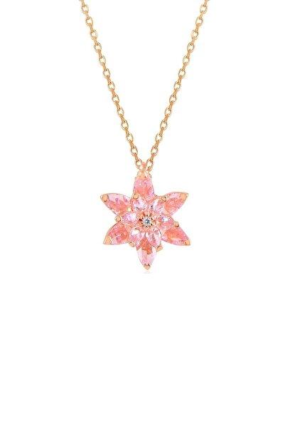Trend Silver 925 Ayar Gümüş Rose Pembetaşlı Nilüfer Lotus Çiçeği Kolye