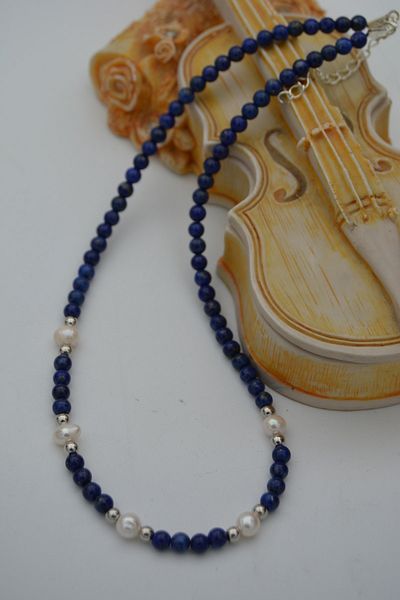 Stoneage Lapis Lazuli And Pearl Women's Necklace