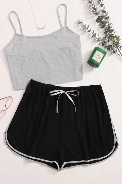 PEMBİŞ HOMEWEAR Gray Black Ultrasoft Şort Takımı