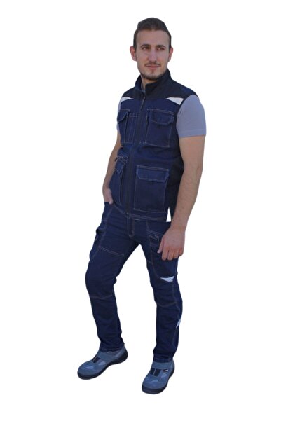 Uniprom İş Yeleği Likralı Madrid Model 10 Cepli Kot Lacivert