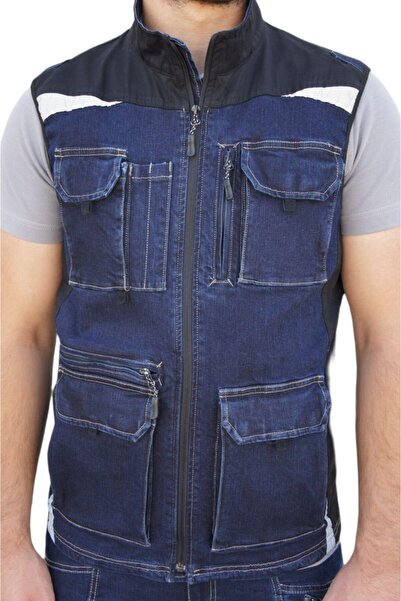 Uniprom İş Yeleği Likralı Madrid Model 10 Cepli Kot Lacivert