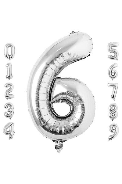 Patladı Gitti 6 Number Six Silver Foil Balloon 34" Inc 76 Cm