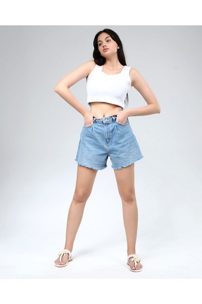 MJORA Pantaloni scurți din denim cu talie înaltă