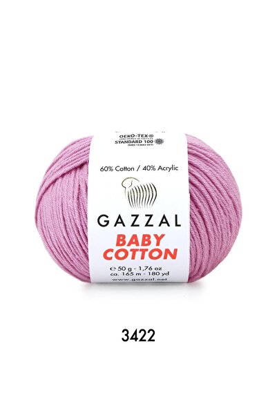 Gazzal Бебешка памучна прежда за ръчно плетене, пастелно лавандулово 3422