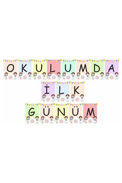 hepenuygun Okulumda Ilk Günüm Karton Bayrak 16 Adet A5