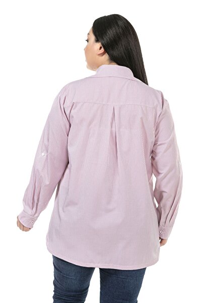 DISENTIS MODEST Cămașă cu dungi roz cu buzunare pe piept și mâneci pliate