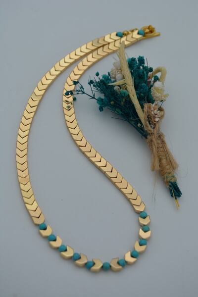 Stoneage Hematite and Turquoise Stone Women's Necklace