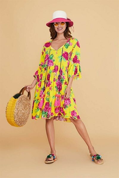 Hazinedan Rochie galbenă cu flori în stil boem