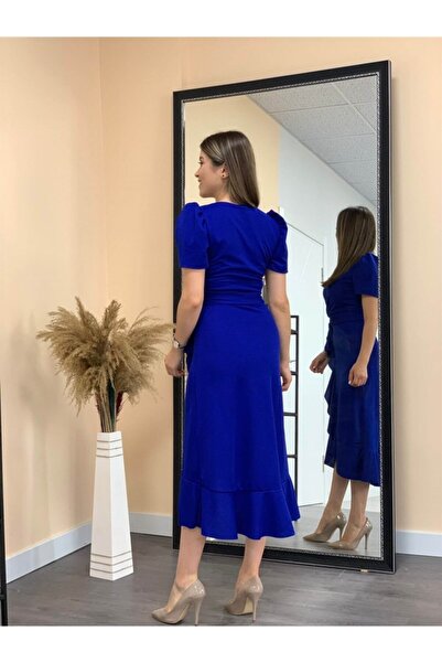 giyimmasalı Crep Kumaş Midi Elbise - Saks Mavisi