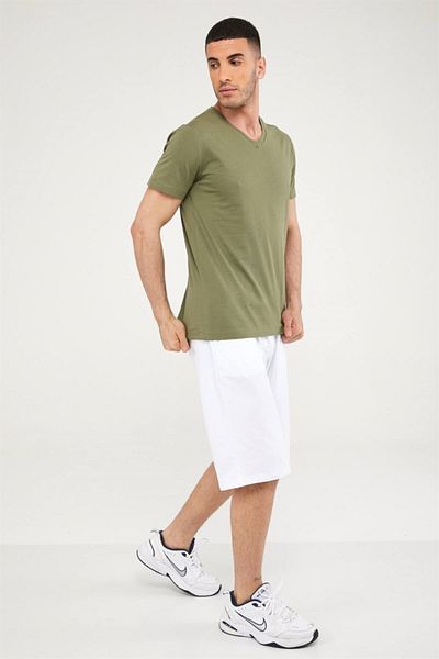 Seamoda Ανδρικό μπλουζάκι V-Neck Basic-χακί