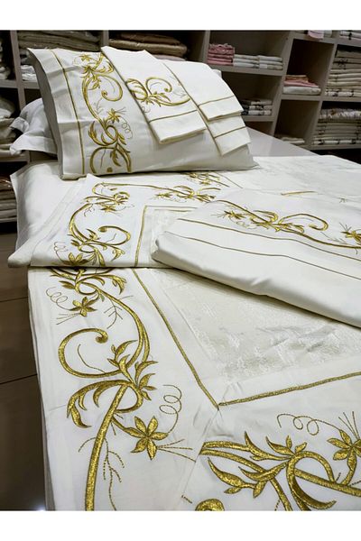 incisecrethome Pique and Duvet Cover Set Made of 7 Pieces with Maraş Work and Glitter Embroidery