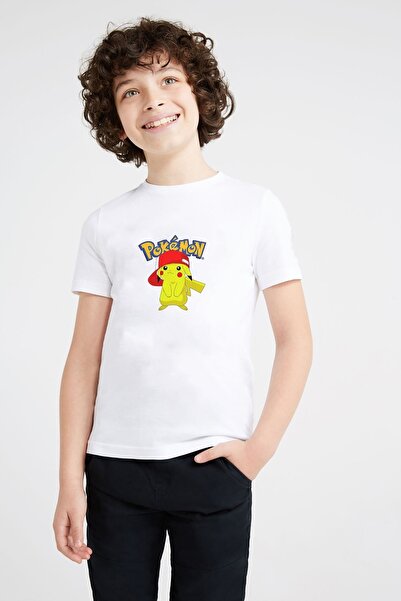 QIVI Unisex dečji beli Pokemon ljubav Štampano T-shirt