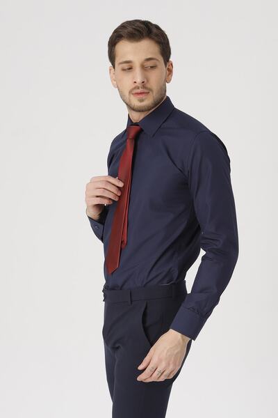 Gambocci Чоловіча синя класична сорочка Slim Fit