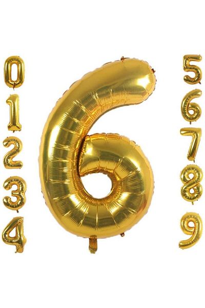 Patladı Gitti 6 Number Six Gold Foil Balloons 32-34 Inc 82 Cm