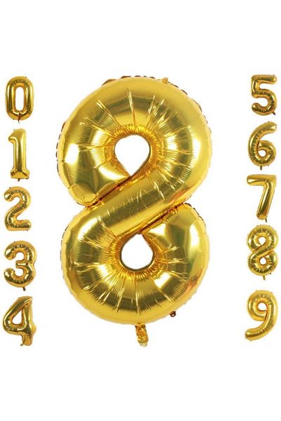 Patladı Gitti 8 Eight Number Gold Foil Balloons 32-34 Inc 82 Cm