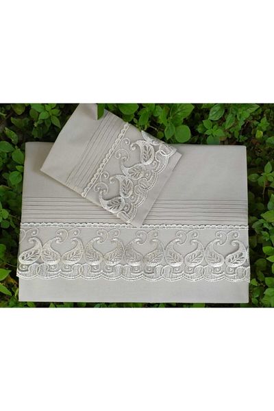 Çeyiz Bahçesi Σετ παπλωματοθήκη Enise French Laced Ribbed Dowry Grey διπλό σετ