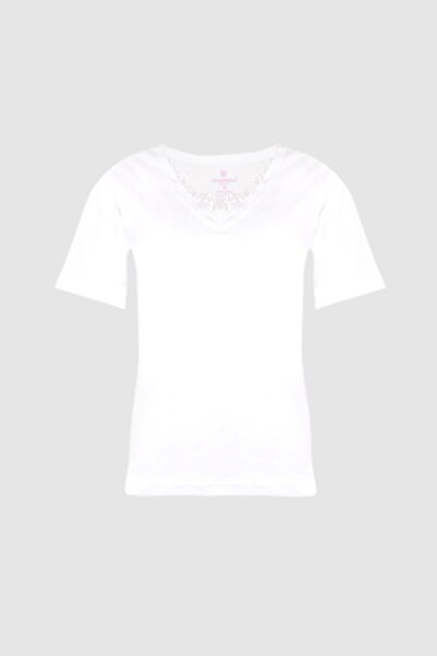 Ceylanoğlu 3'lü Beyaz Ribana Güpürlü Yarım Kol Fanila