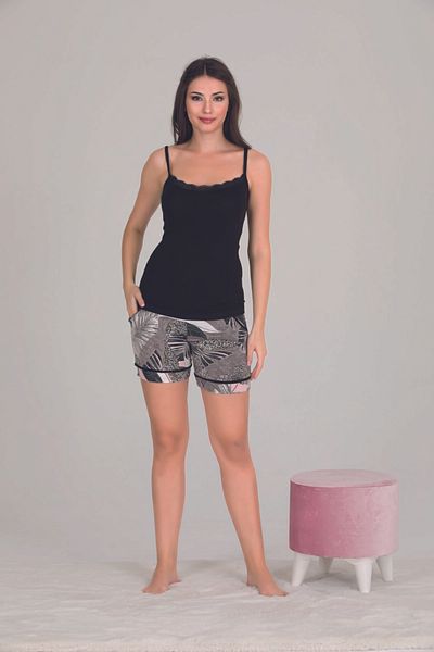 Lady Lingerie Set cămașă cu model de frunze și pantaloni scurți cu bretele