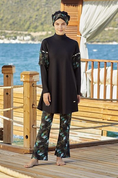 Adasea Arıcı Store Adesa 4255 Бански с черен хиджаб от ликра
