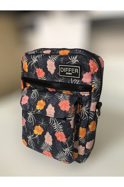 Differ Studio Denim Look Floral Patterned Shoulder/Crossbody Bag