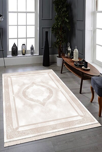 Modern home Klasik Püskül Detaylı Dijital Baskı Kaymaz Taban Antibakteriyel H...