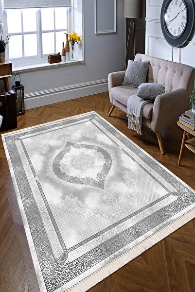 Modern home Klasik Püskül Detaylı Dijital Baskı Kaymaz Taban Antibakteriyel H...