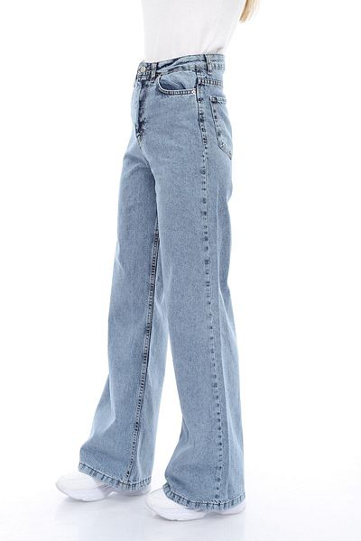 Ramrod Blugi cu talie super înaltă din lycra spălat cu zăpadă albastră de damă Pantaloni largi din denim cu picioare largi (super înalți)