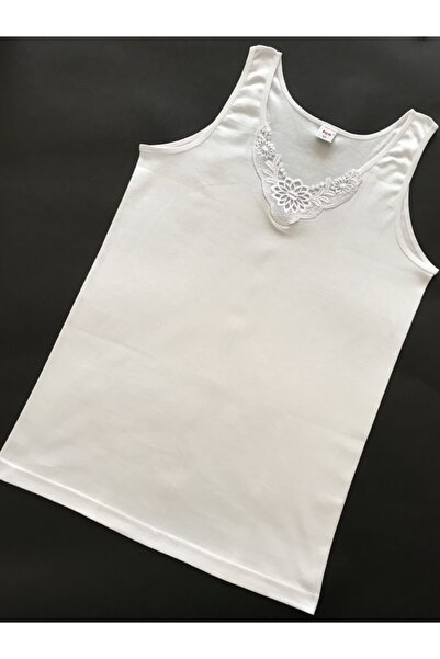 istanbul çamaşırları Жіноча майка з широкими бретелями, прикрашена мереживом, 100% бавовна