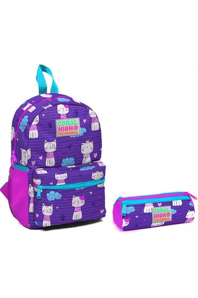 Yaygan Çanta Set de genți pentru grădiniță și cuib pentru fete cu imprimeu Coral High Cats