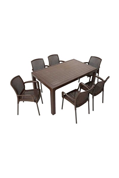 Mandella Elit Rattan 90x150 Defne Koltuk Masa Takımı Kahverengi