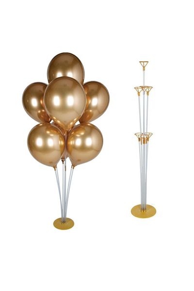 Balonada 7 Metallic Balloons - 7 Gold Balloon Stands