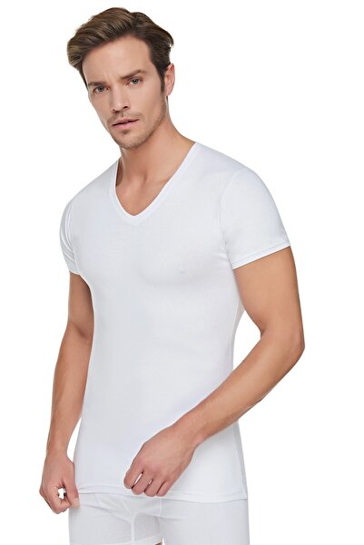 Tutku Мъжка бяла тениска с V-образно деколте Обувки