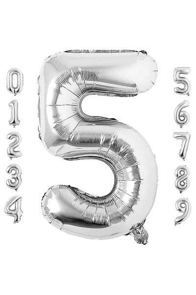 Patladı Gitti 5 Five Number Silver Foil Balloon 34" Inc 76 Cm