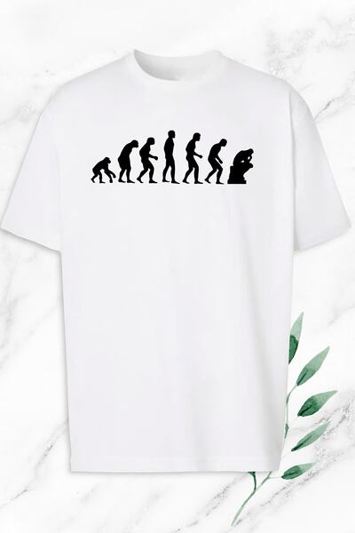 perseusshopping Oversize kroj Evolution Evrim Štampano Bela majica