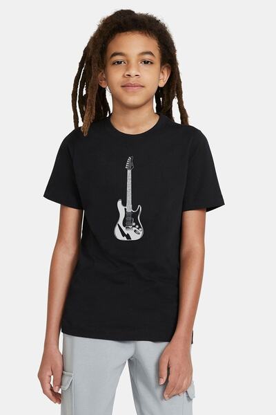 QIVI Тениска с щампа на електрическа китара в черно и черно за момчета