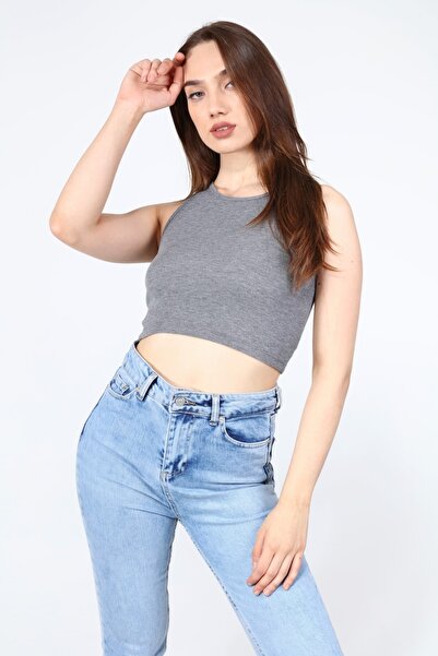 AFŞAR MODA Gray Crop Blouse Rambo