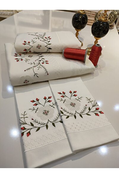 incisecrethome Handcrafted Needle Embroidered, Rococo, Embroidered Pique and Duvet Cover Set Consisting of 7 Pieces