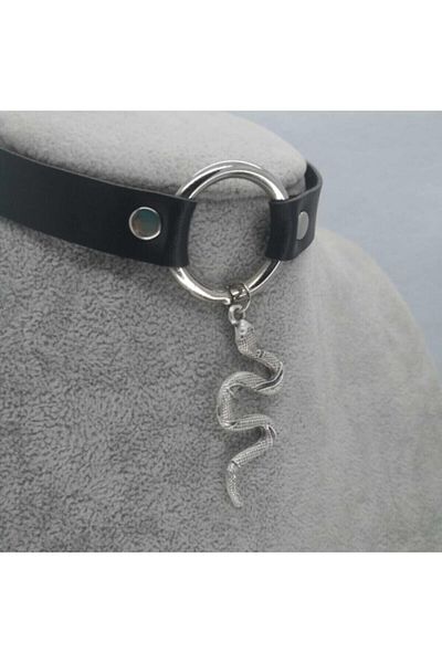 AlpCollection Women's Black Leather Collar Snake Choker Gift Necklace Jewelry 35 cm