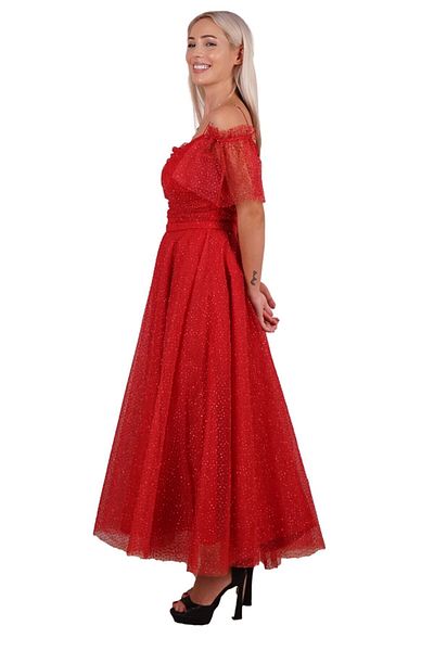 SpringStore Rochie de seara cu sclipici cu guler fara bretele