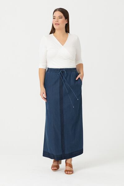 Gala-Xi Galaxi Women's Large Size Denim Look Skirt3051301 Navy Blue