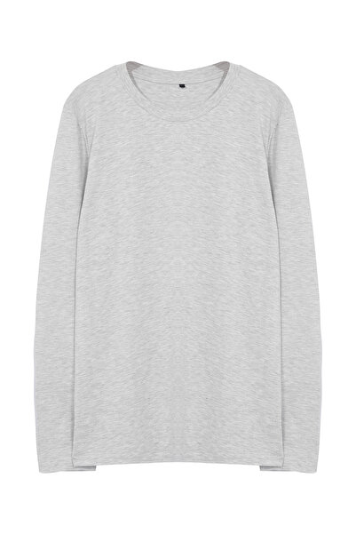 Trendyol Collection Γκρι μελανζέ - 100% βαμβακερό μπλουζάκι με λεπτή εφαρμογή TMNAW25TS00005