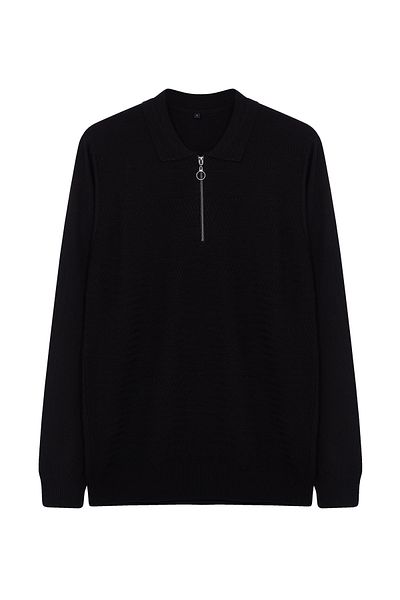 Trendyol Collection Pulover negru, subțire, cu decolteu rotund, tricotaj texturat TMNAW25KZ00031
