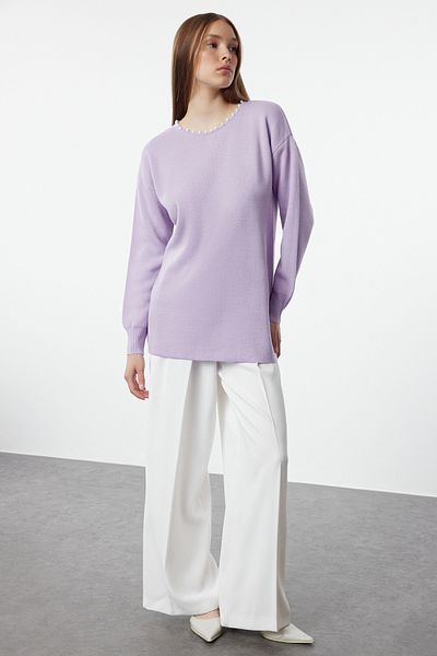 Trendyol Modest Lila Strickpullover mit Perlen - TCTAW25AK00014