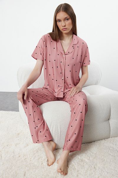 Trendyol Collection Pletená pyžamová sada s růží ze sušených srdcí - THMSS24PT00286